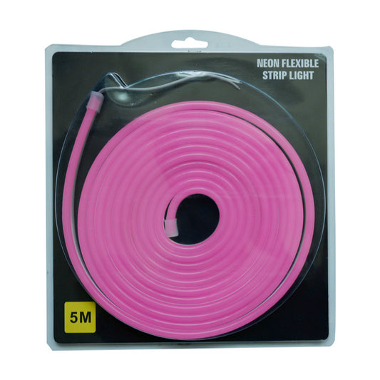 Tira LED flexible Neón rosado de 5m con fuente de 12V-1