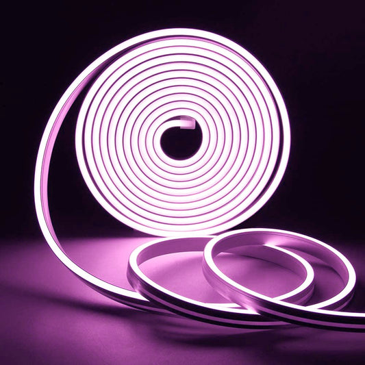 Tira LED flexible Neón rosado de 5m con fuente de 12V-2