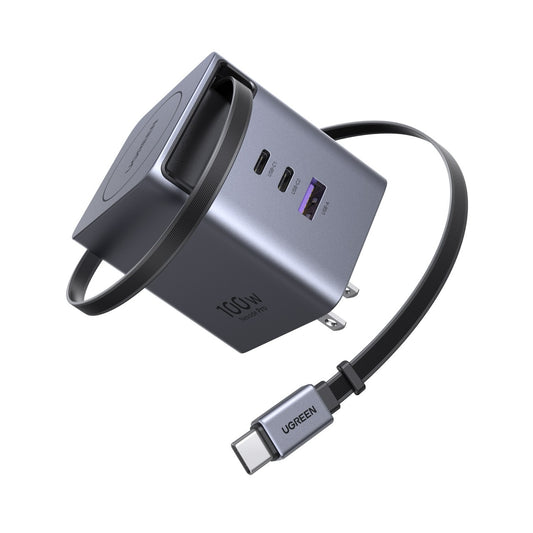 Cargador UGREEN de 4 puertos con cable retráctil - 100W-1