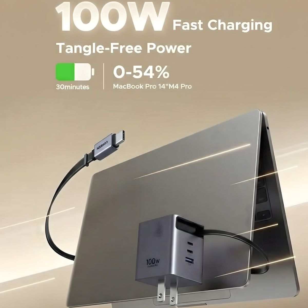 Cargador UGREEN de 4 puertos con cable retráctil - 100W-3