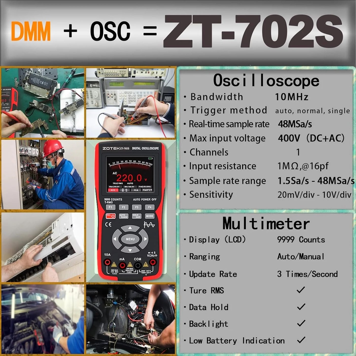 Multímetro y osciloscopio ZOYI ZT-702S True RMS-3