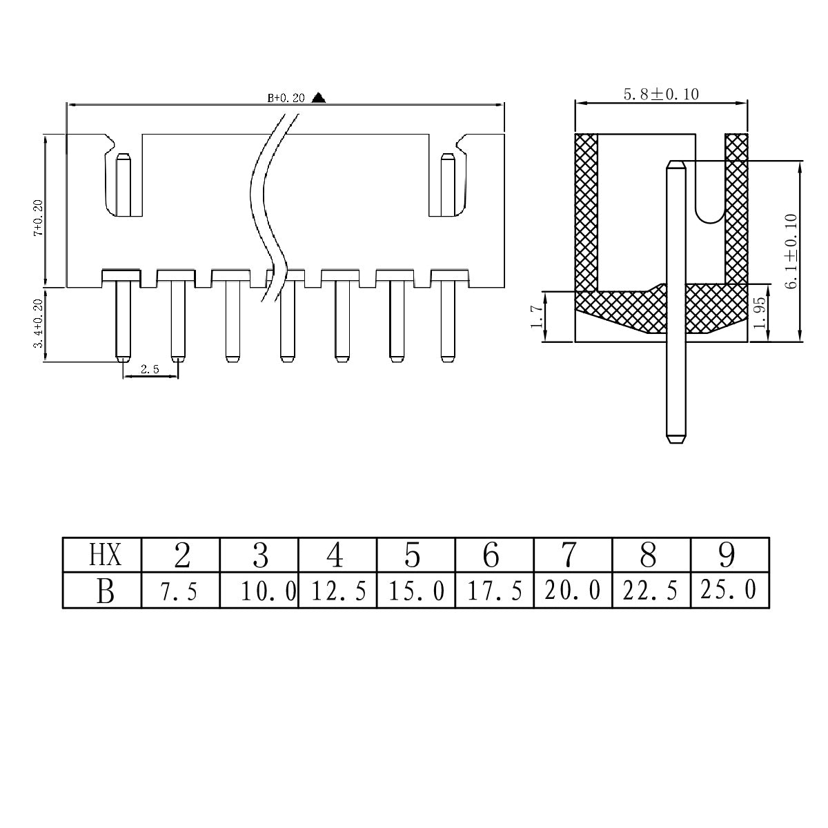 Conector recto XH-4A de cable a placa - 4 pines-2