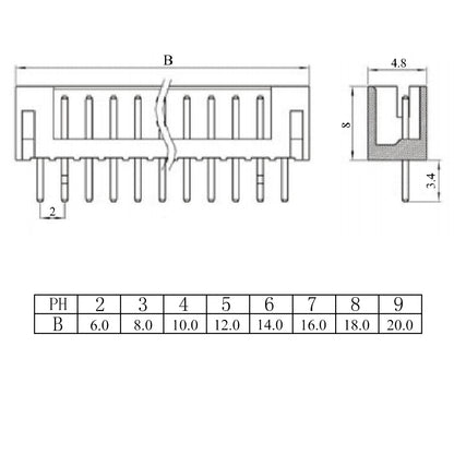 Conector vertical PH-10A de cable a placa - 10 pines-2