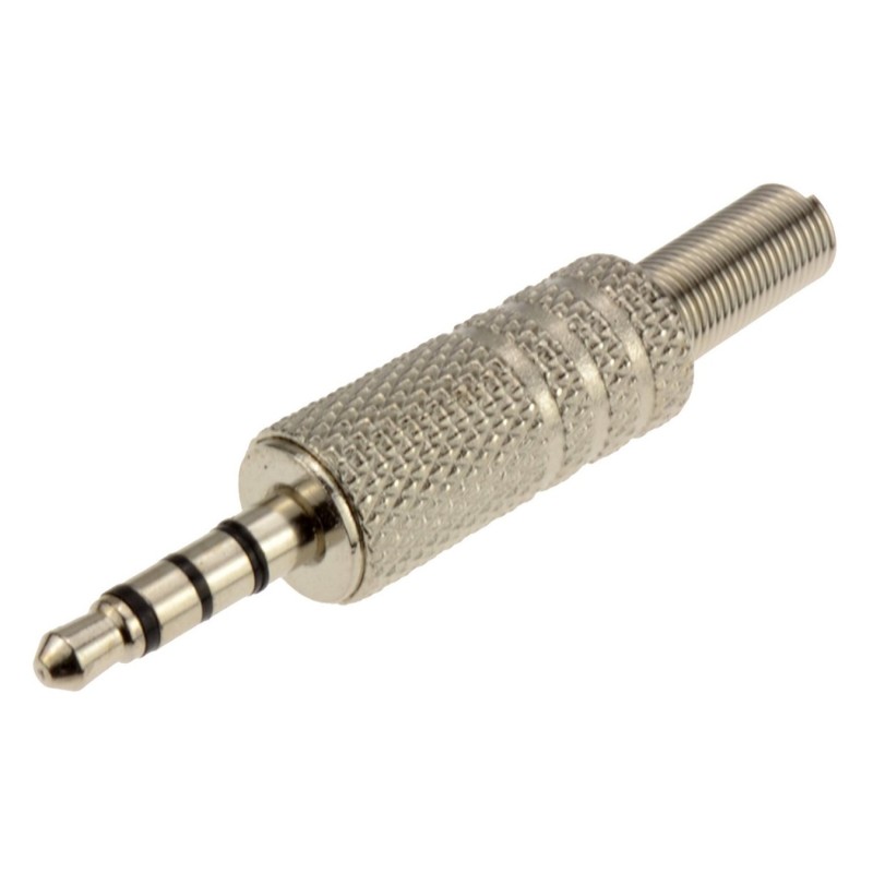 Conector de audio N.A. de 3.5 mm estéreo y micrófono, metálico con cola