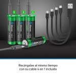 Batería recargable USB Li-ion AA de 1,460mAh - 4 unidades
