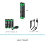 Batería recargable USB Li-ion AA de 1,460mAh - 4 unidades