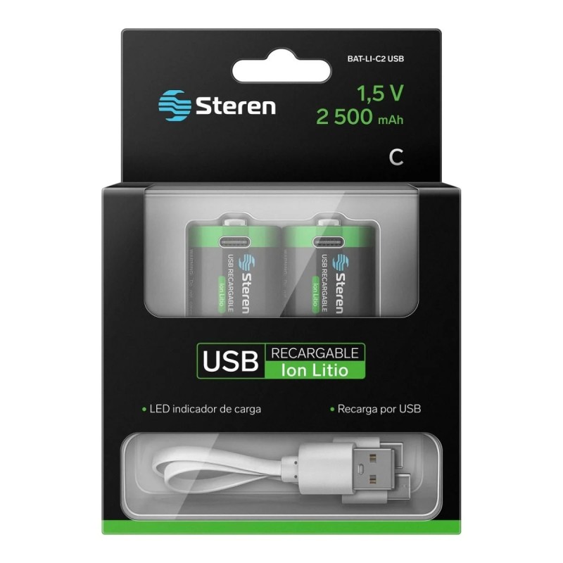 Bateria recargable USB Li-ion tipo C 2,500mah - 2 unidades