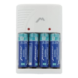 Cargador Mitzu para batería de 9V, AA y AAA con cuatro baterías AA