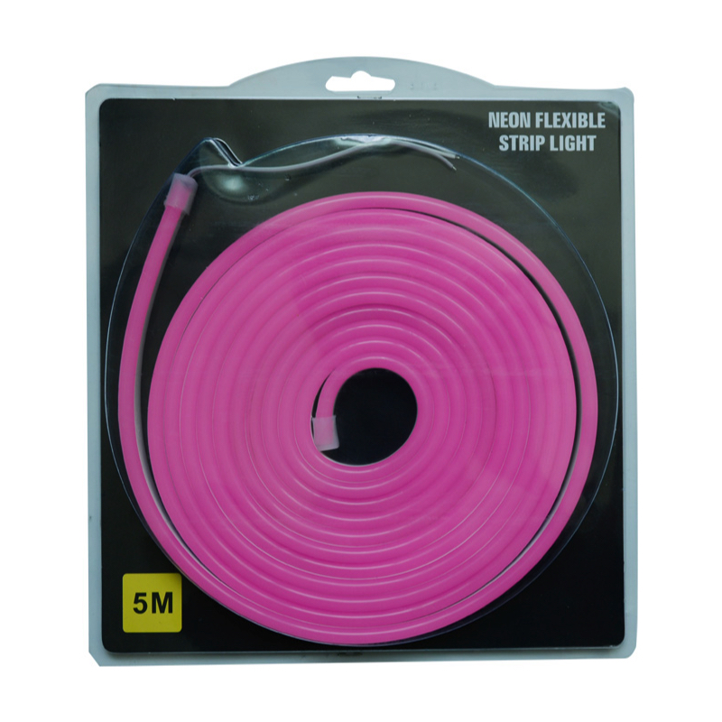 Tira LED flexible Neón rosado de 5m con fuente de 12V