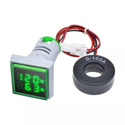 Voltímetro y amperímetro AC tipo luz piloto LED verde de 22mm