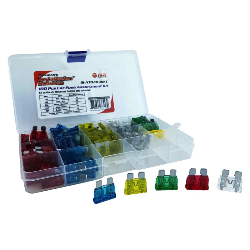 Kit de fusibles para carro de 10A, 15A, 20A y 30A - 100 piezas