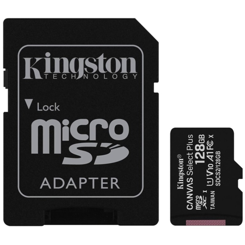 Tarjeta microSD Kingston de 128GB con adaptador SD
