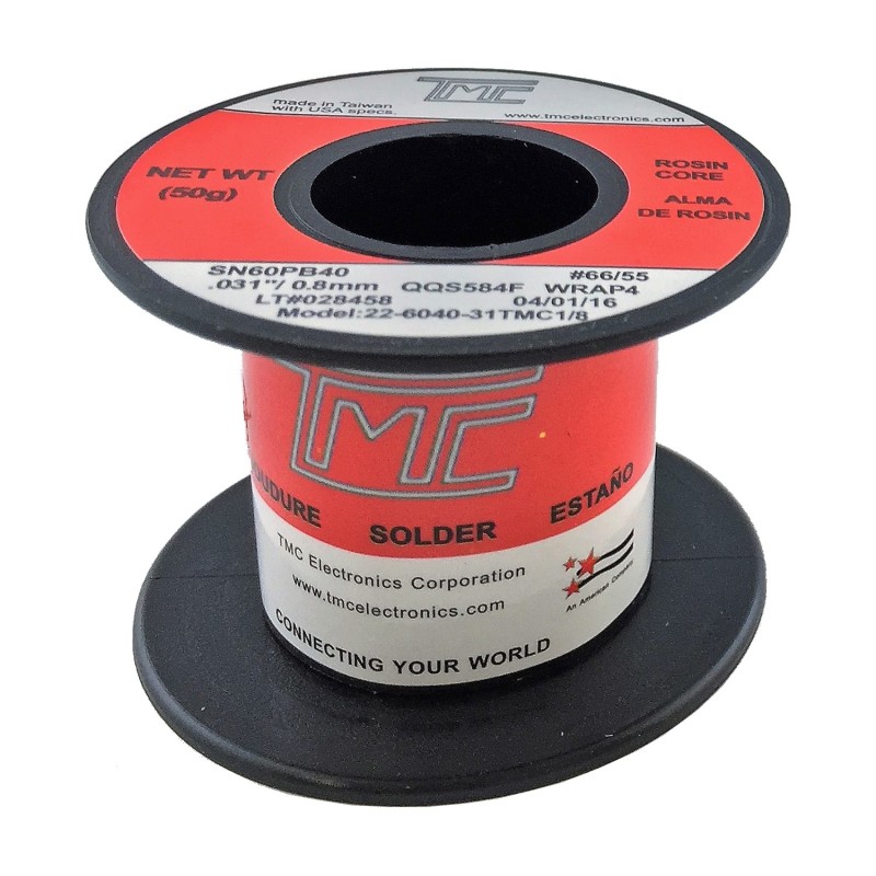 Carrete de estaño TMC de 0.8mm 60/40 - 50g con pasta 51