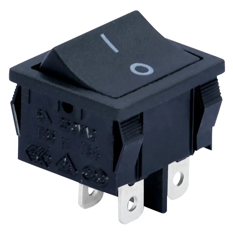 Switch ON OFF DPST, negro cuadrado 16A